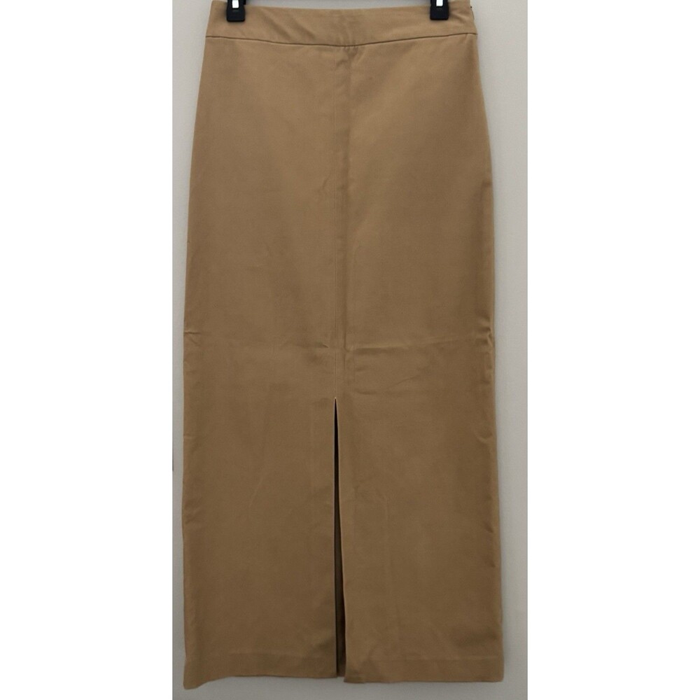 Vintage 2002 Banana Republic Factory Y2K Camel Maxi Skirt Front Slit Minimalist - Picture 2 of 11